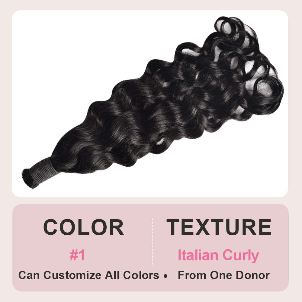 #1 Jet Black Boho Braids Italian Curly No Weft Bulk Hair for Human Hair RXHAIR