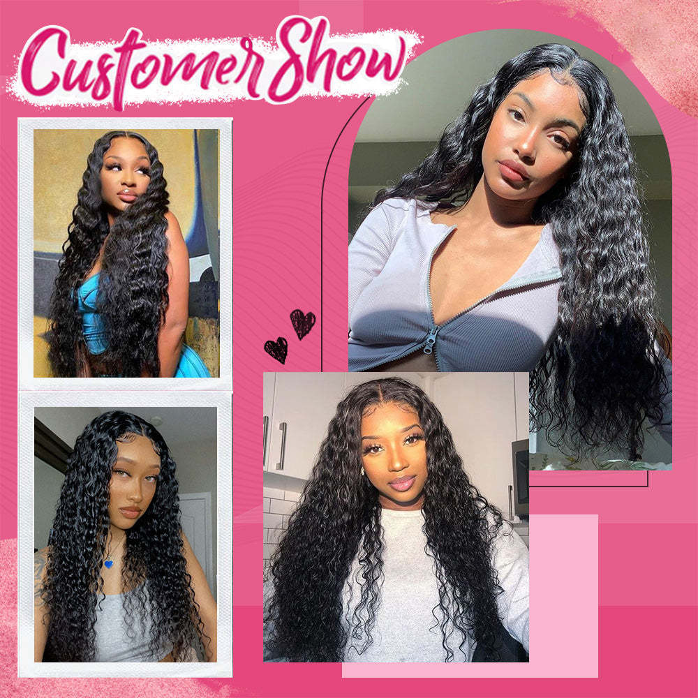 #1B Deep Wave HD Lace Front Wigs Human Hair 150% Density Transparent Lace Frontal Wigs Pre Plucked With Baby Hair RXHAIR