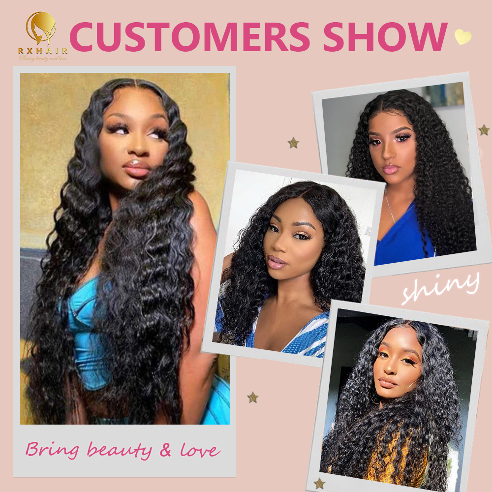 #1B Deep Wave 14A Human Hair Bundles Brazilian Virgin Hair Weave Bundles Double Wefts Weave Bundles Natural Black RXHAIR