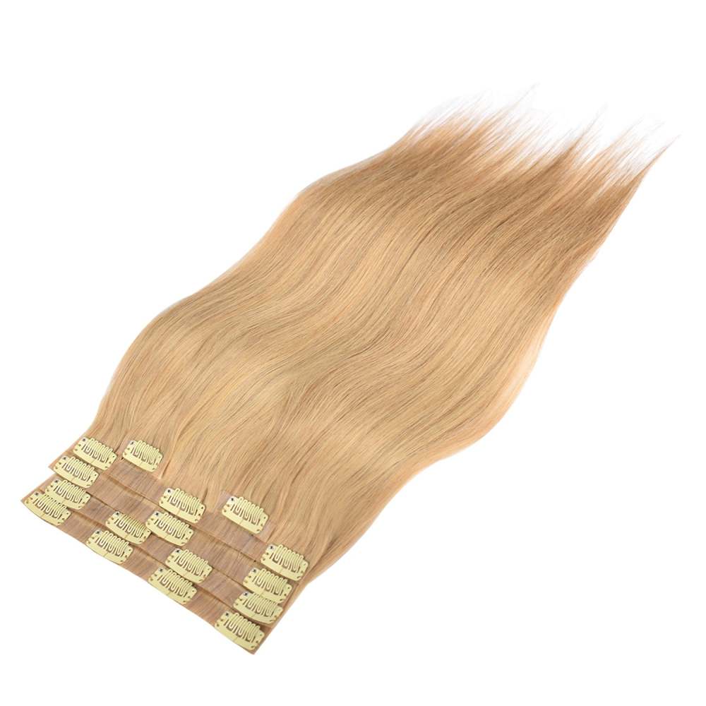 #18 Golden Blonde Straight Clip in Hair Extensions Real Human Hair PU Seamless Clip ins 6Pcs 110G RXHAIR