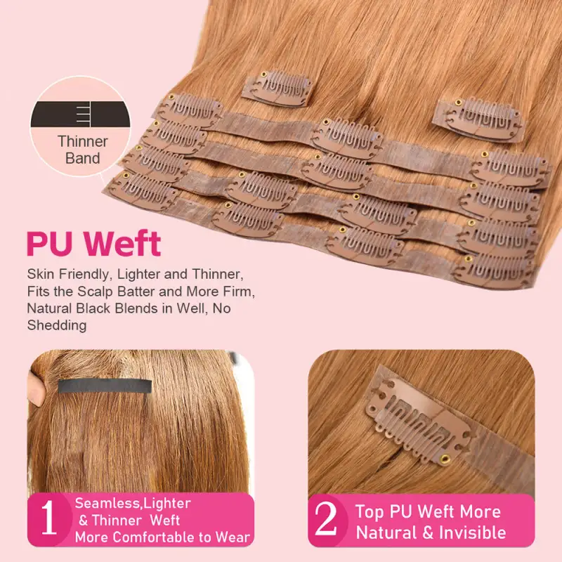 #8 Straight Clip in Hair Extensions Real Human Hair PU Seamless Clip ins 6Pcs 110G RXHAIR