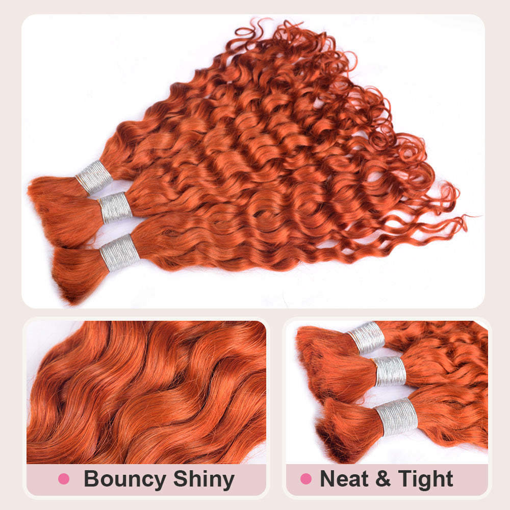 #350 Ginger Orange Boho Braids Italian Curly No Weft Bulk Hair for Human Hair RXHAIR