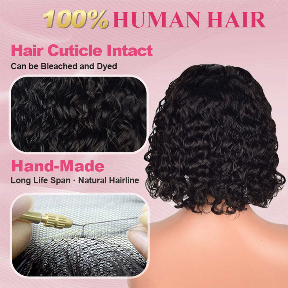 #1B Bob Wig Water Wave HD Lace Front Wigs Human Hair 180% Density Lace Frontal Wigs Pre Plucked With Baby Hair RXHAIR