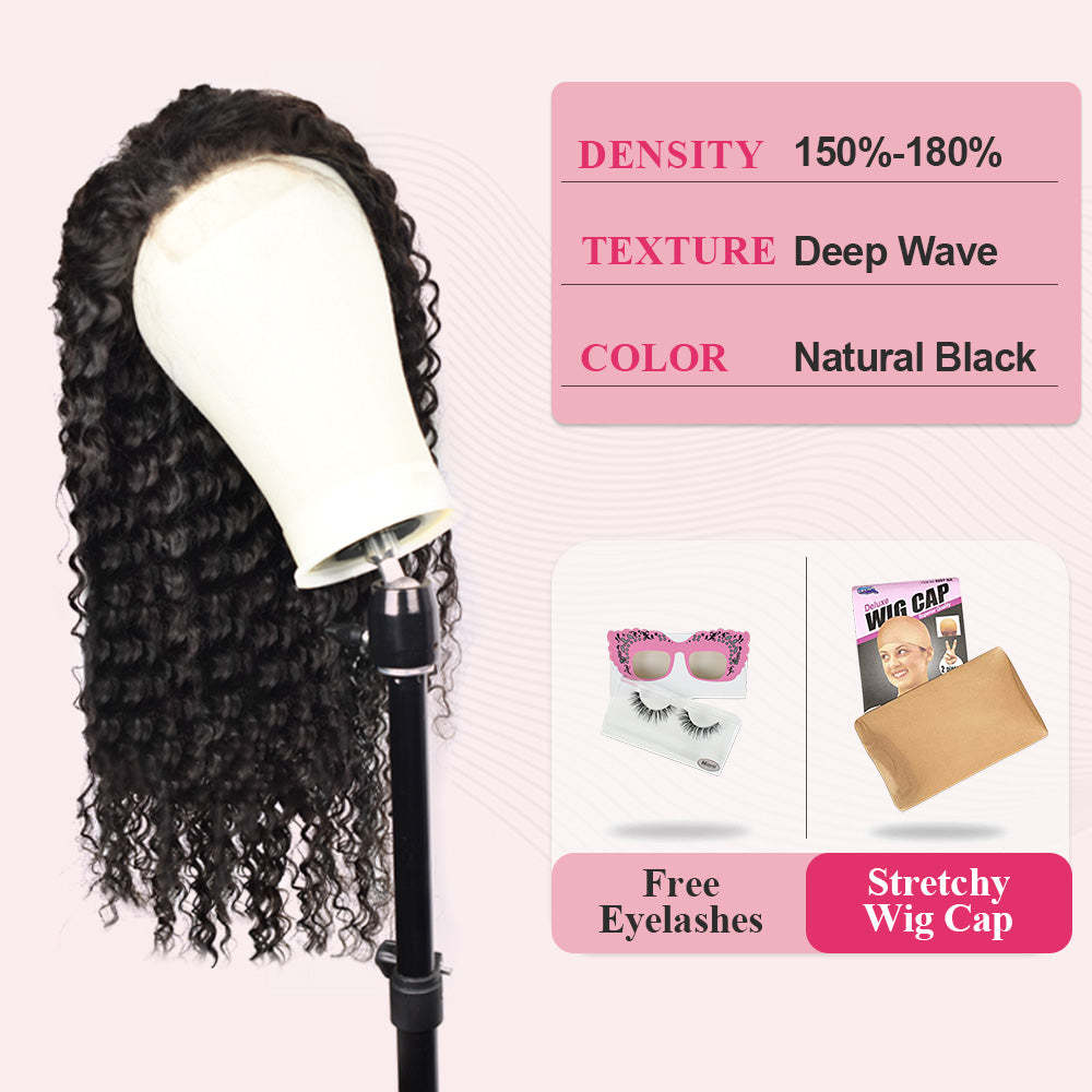 #1 Deep Wave HD Lace Front Wigs Human Hair 200% Density Transparent Lace Frontal Wigs Pre Plucked With Baby Hair RXHAIR