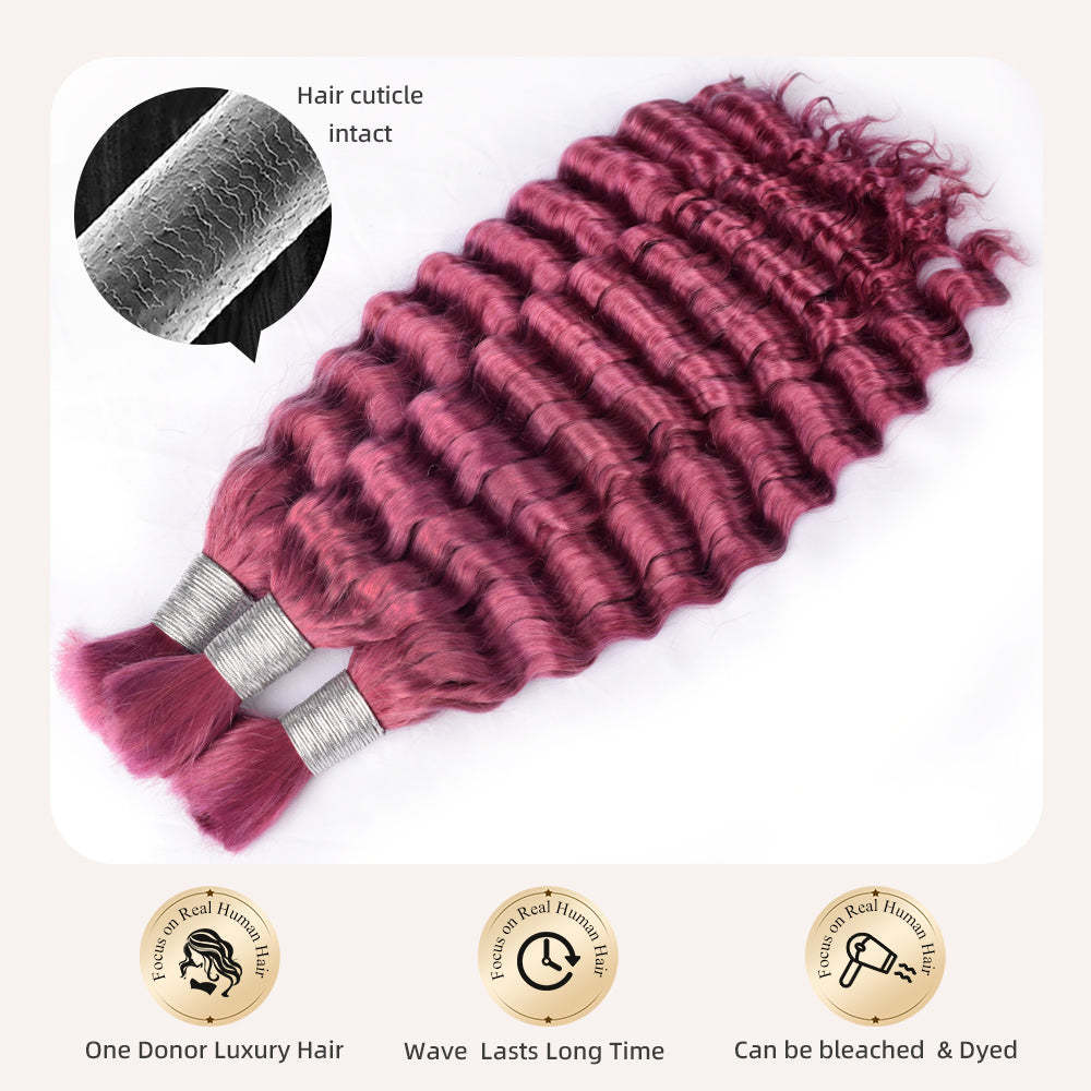 #Pink Boho Braids Deep Wave No Weft Bulk Hair for Human Hair RXHAIR