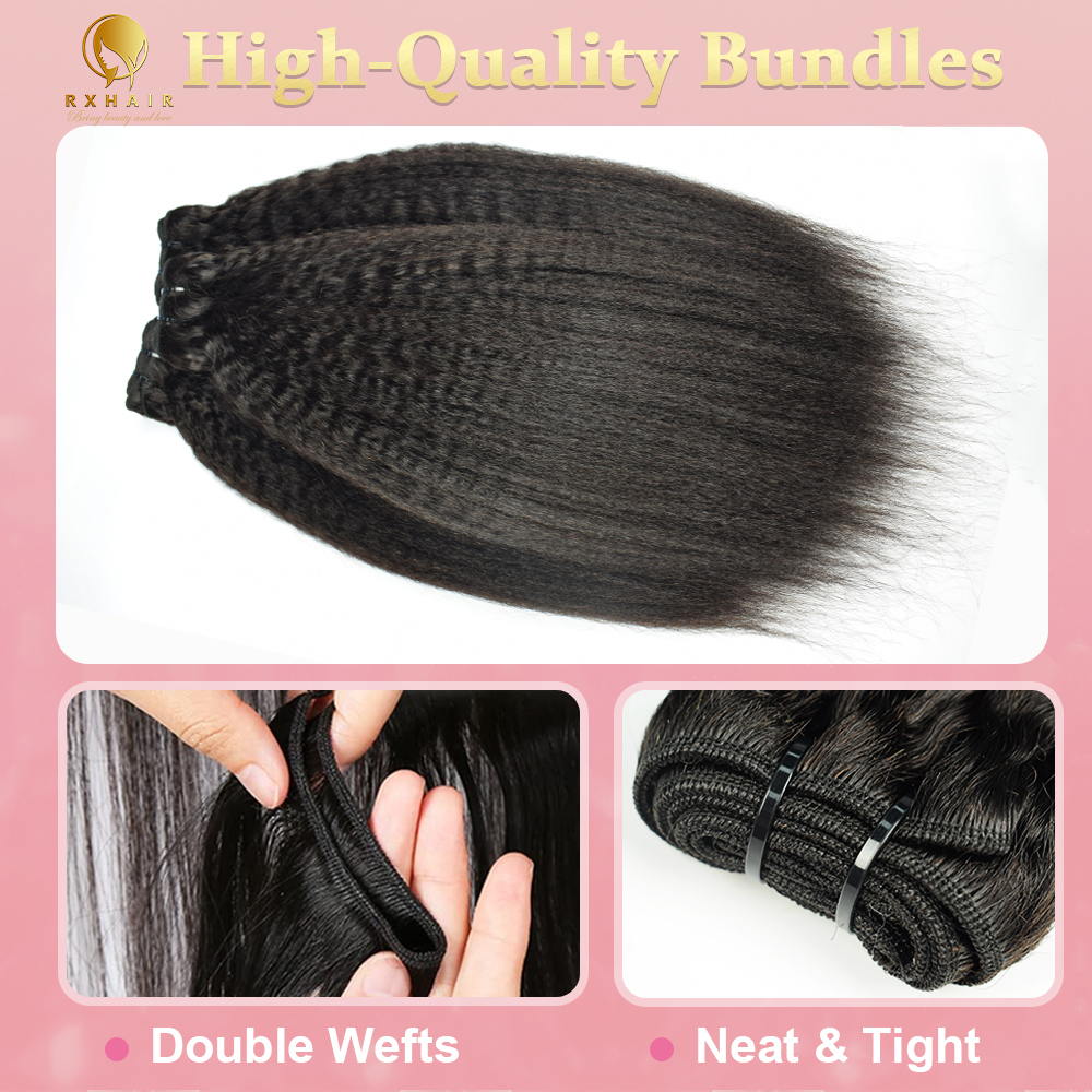 #1B Kinky Straight Human Hair 3 Bundles 100% Unprocessed Virgin Human Hair Weave Extensions Natural Color RXHAIR