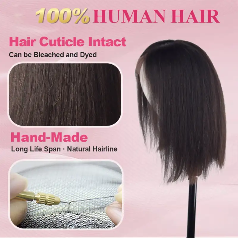 #1B Yaki Straight Bob Wig HD Lace Front Wigs Human Hair 180% Density Transparent Lace Frontal Wigs Pre Plucked With Baby Hair RXHAIR