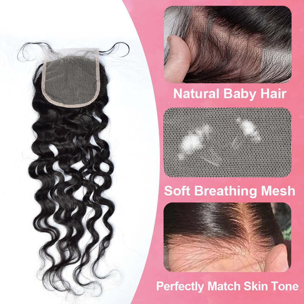#1B Water Wave HD Lace Closure Natural Looking RXHAIR