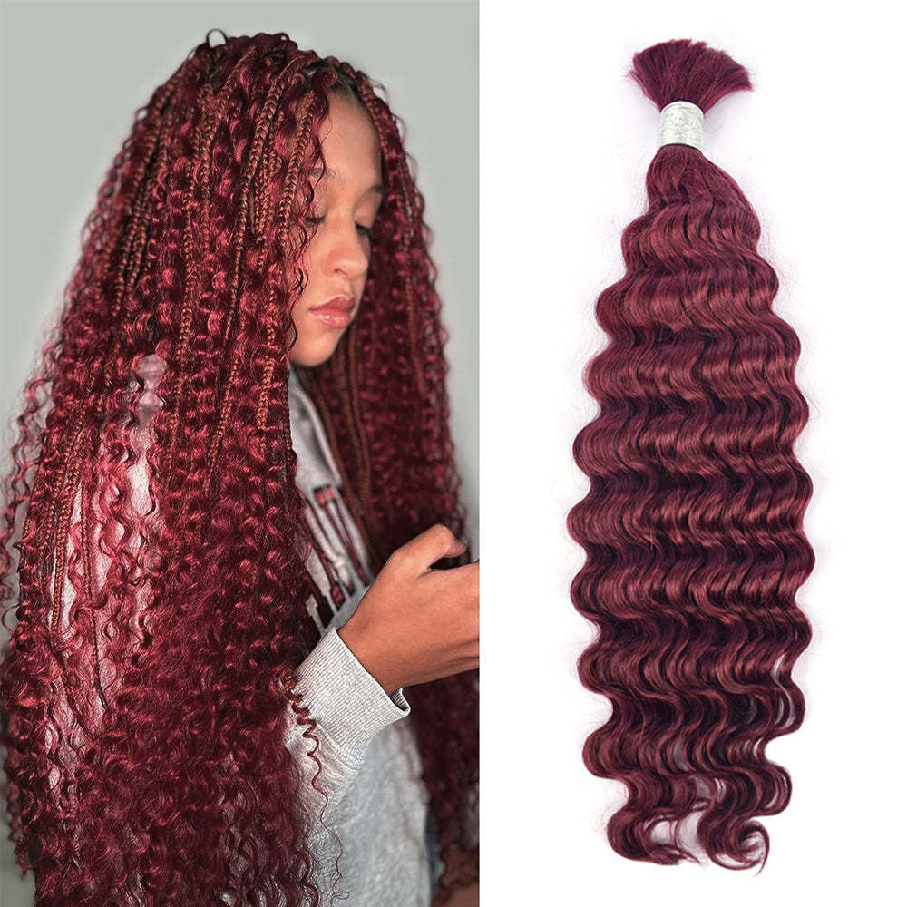 #99J Deep Wave Burgundy Red Boho Braids No Weft Bulk Hair for Human Hair RXHAIR
