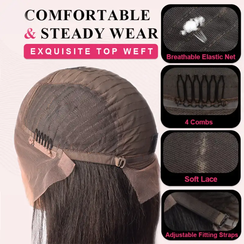 #1B Yaki Straight Bob Wig HD Lace Front Wigs Human Hair 180% Density Transparent Lace Frontal Wigs Pre Plucked With Baby Hair RXHAIR