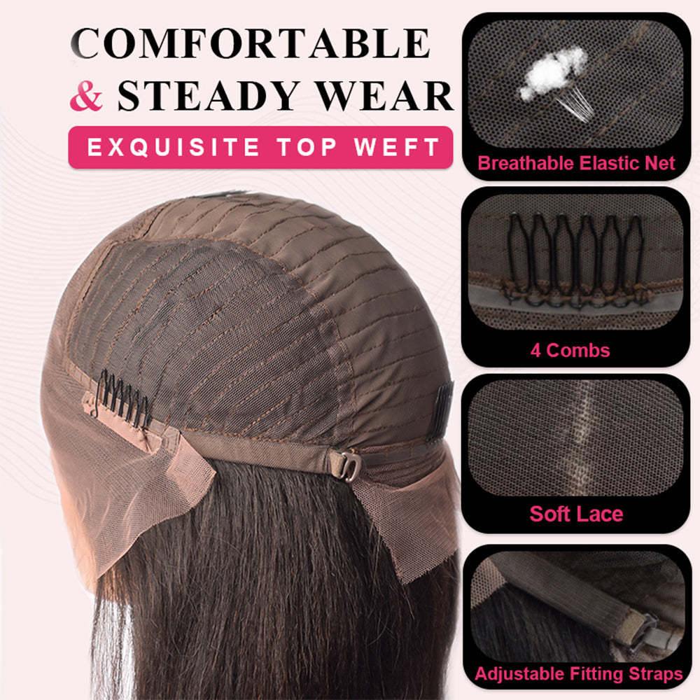 #1B Yaki Straight Bob Wig HD Lace Front Wigs Human Hair 180% Density Transparent Lace Frontal Wigs Pre Plucked With Baby Hair RXHAIR