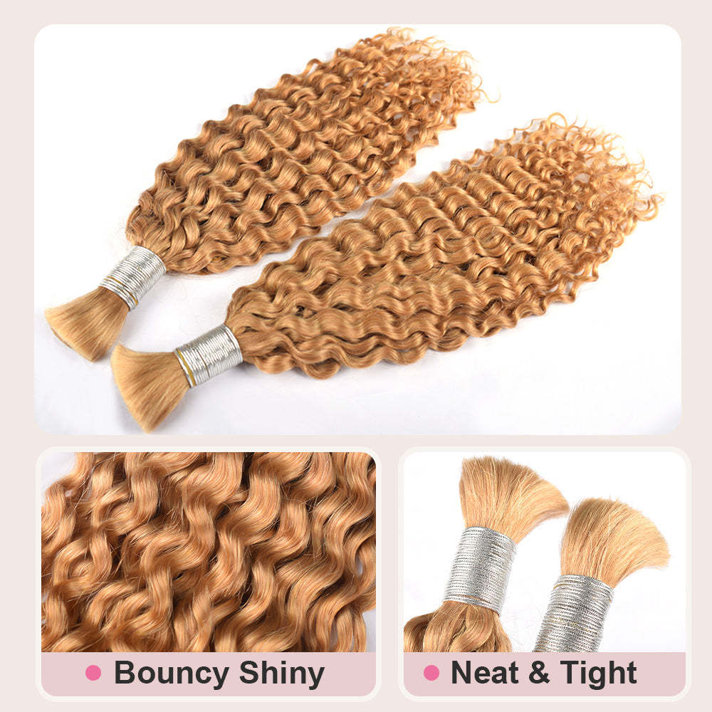 #27 Honey Blonde Boho Braids Deep Wave No Weft Bulk Hair for Human Hair RXHAIR