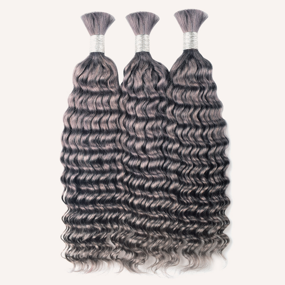 #Gray Boho Braids Deep Wave No Weft Bulk Hair for Human Hair RXHAIR