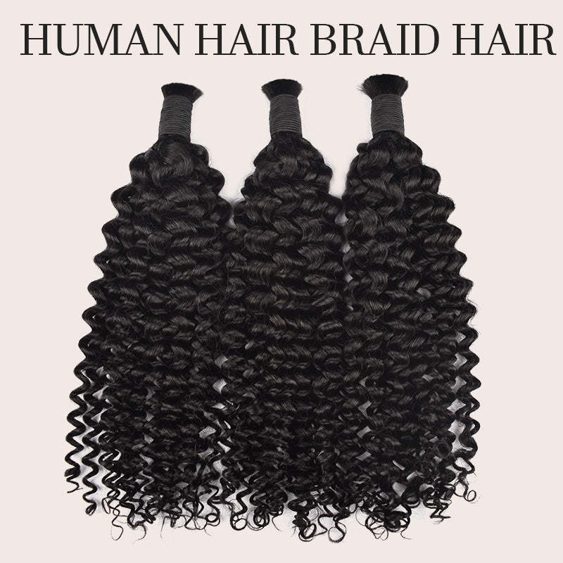 Deep Wave #1 Jet Black Boho Braids No Weft Bulk Hair for Human Hair RXHAIR