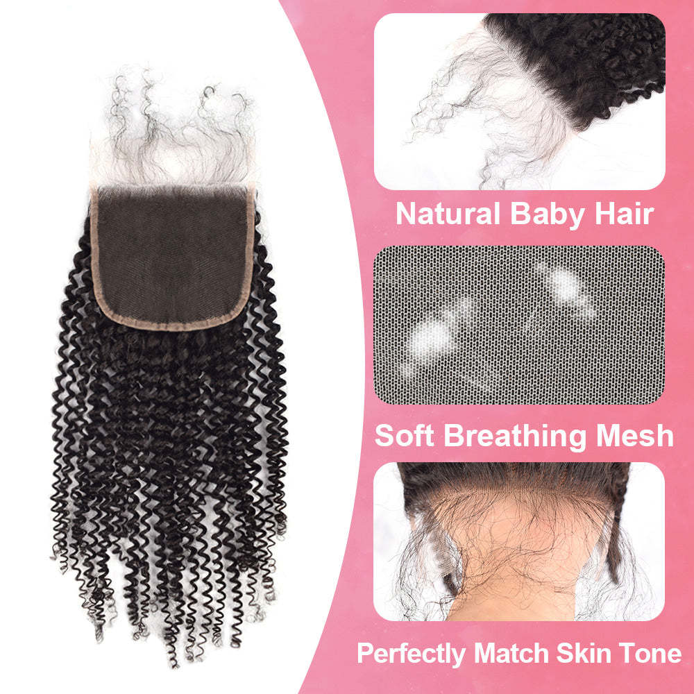 RXHAIR Kinky Curly #1B HD Lace Closure Human Hair