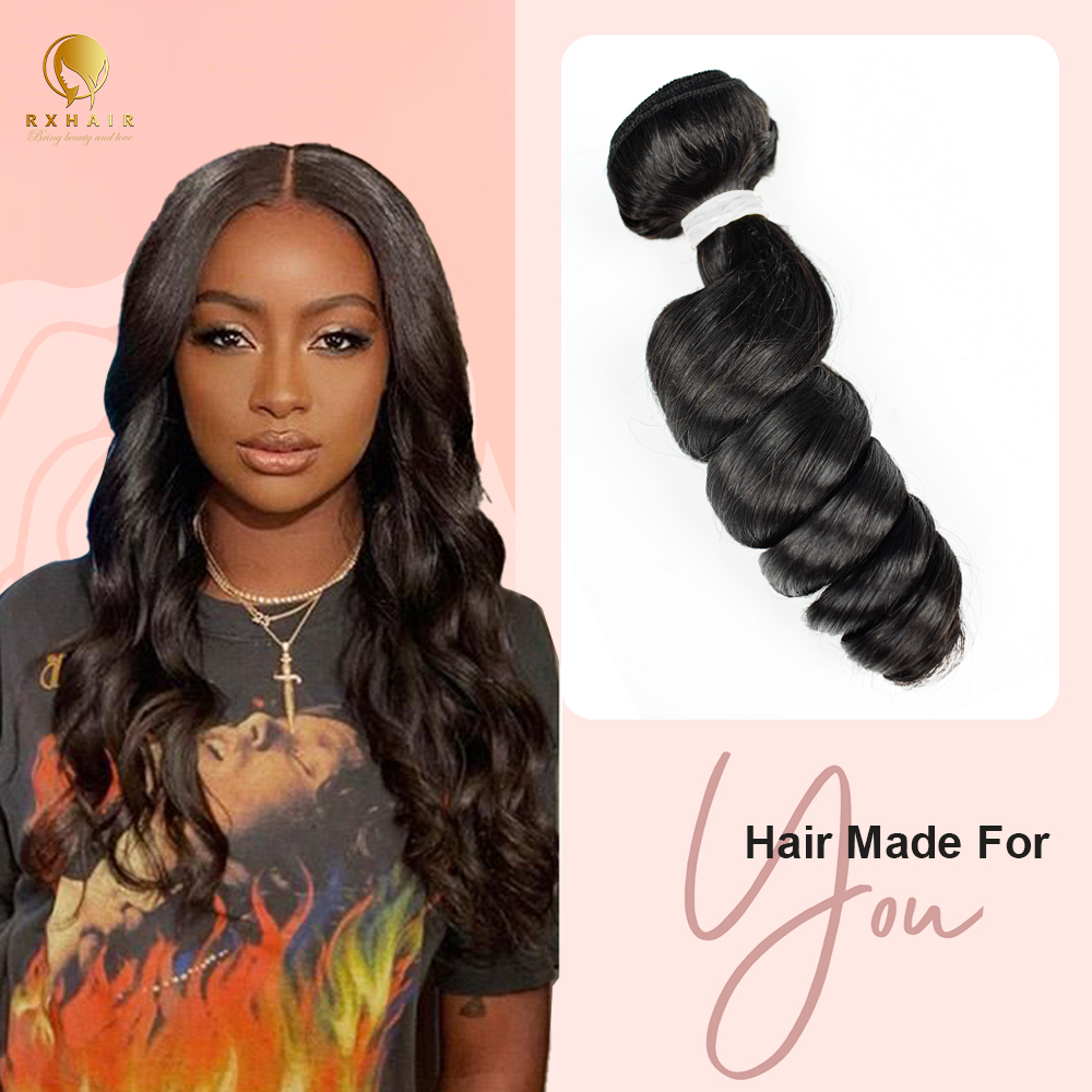 #1B Loose Wave 14A Human Hair Bundles Brazilian Virgin Hair Weave Bundles Double Wefts Weave Bundles Natural Black RXHAIR