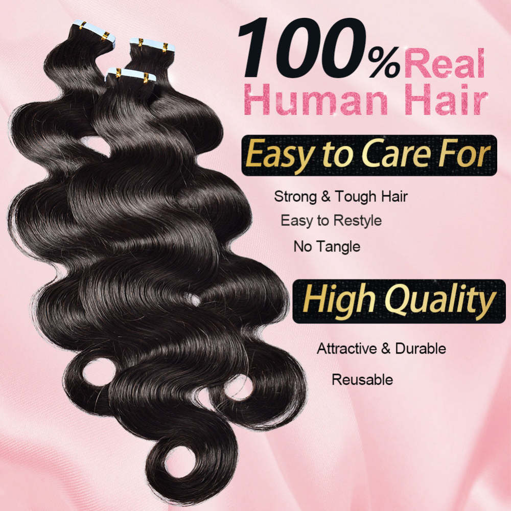 #1B Body Wave Tape in Hair Extensions Human Hair 20pcs 50g/pack Seamless Skin Weft Hair RXHAIR