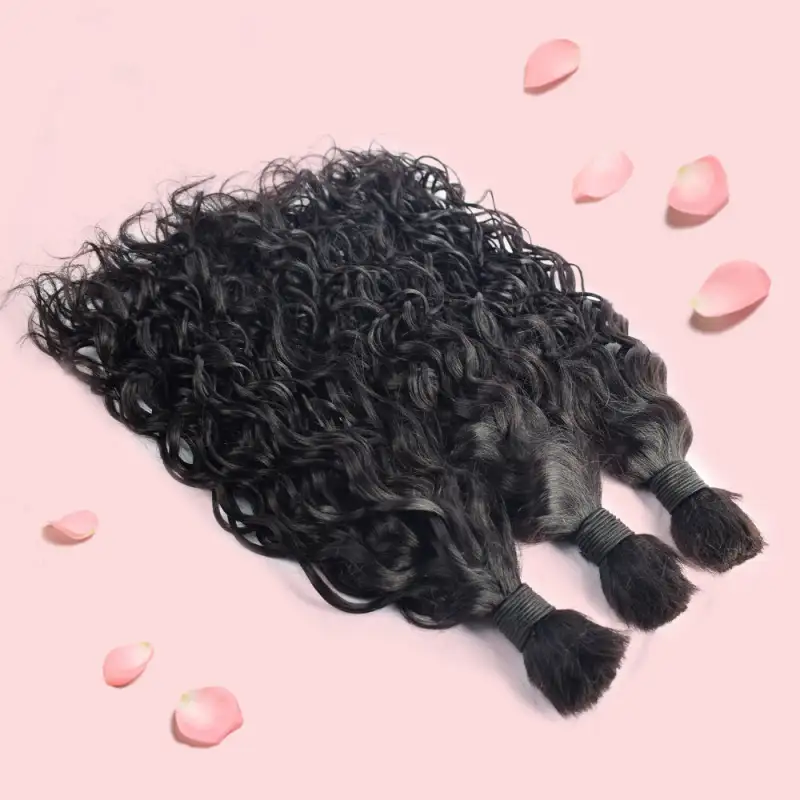 #1B Natural Black Boho Braids Water Wave No Weft Bulk Hair for Human Hair RXHAIR