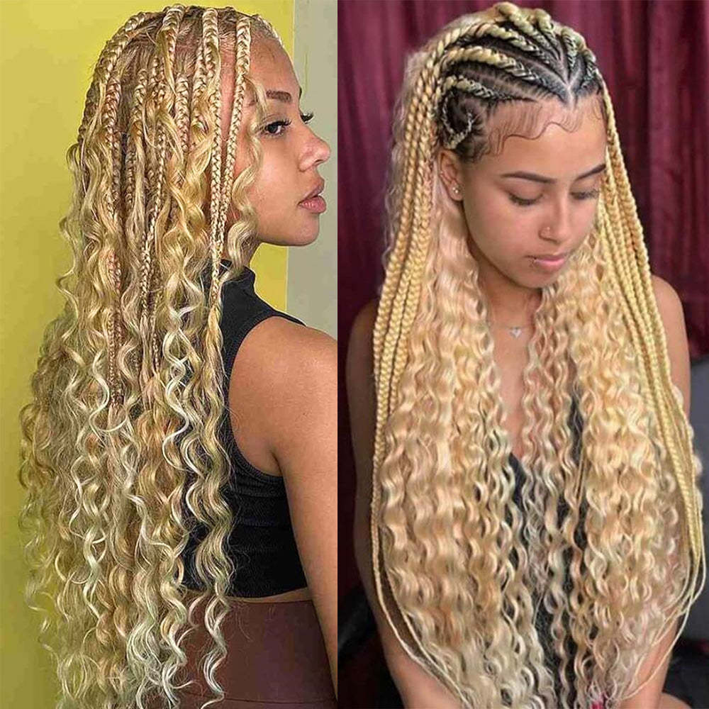 #613 Blonde Boho Braids Deep Wave No Weft Bulk Hair for Human Hair RXHAIR