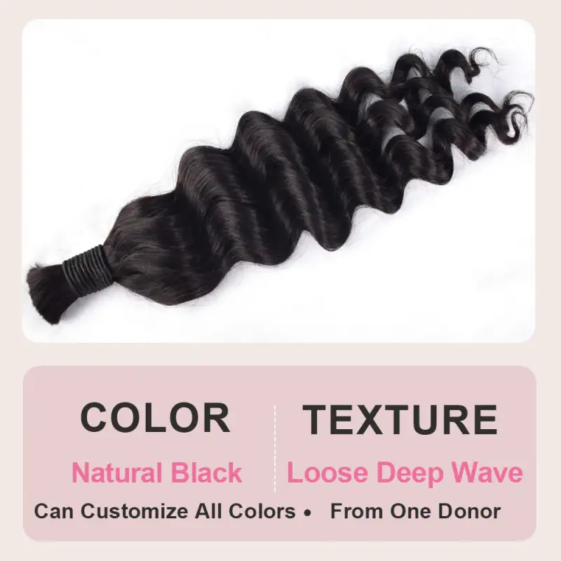 #1B Natural Black Boho Braids Loose Deep Wave No Weft Bulk Hair for Human Hair RXHAIR