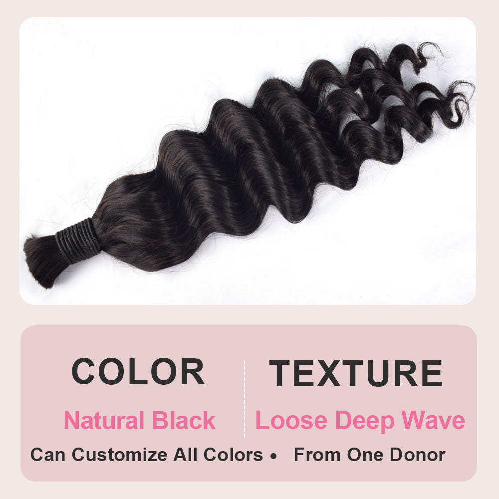 #1B Natural Black Boho Braids Loose Deep Wave No Weft Bulk Hair for Human Hair RXHAIR