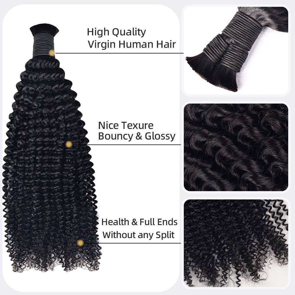 #1B Natural Black Boho Braids Kinky Curly No Weft Bulk Hair for Human Hair RXHAIR