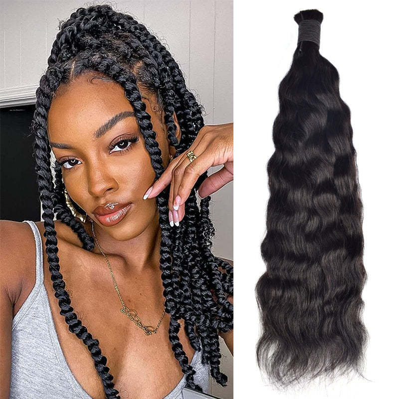 #1B Natural Black Boho Braids Wave and Wet No Weft Bulk Hair for Human Hair RXHAIR