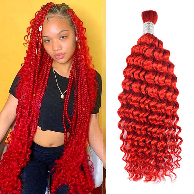 #Red Boho Braids Deep Wave No Weft Bulk Hair for Human Hair RXHAIR