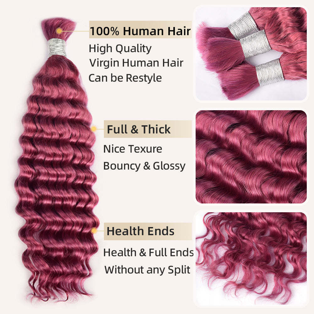 #Pink Boho Braids Deep Wave No Weft Bulk Hair for Human Hair RXHAIR