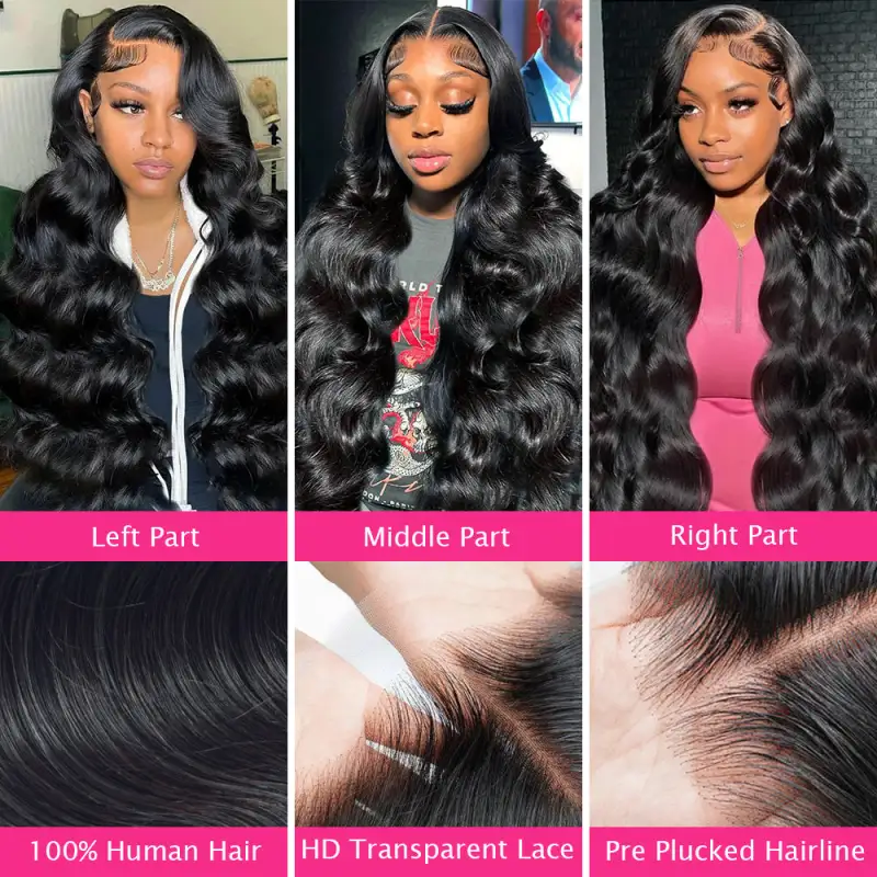 #1 Body Wave 13x4 HD Transparent Lace Frontal Wigs Human Hair Wear and Go Glueless Wigs Human Hair 200% Density RXHAIR
