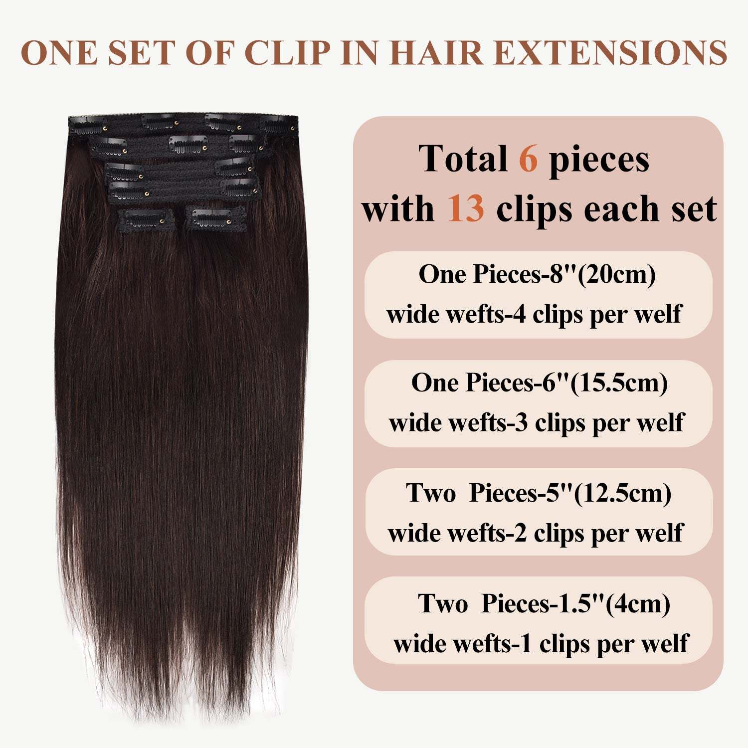 #2 Dark Brown Straight Clip in Hair Extensions Real Human Hair Invisible Lace Clip ins 6Pcs 110G RXHAIR