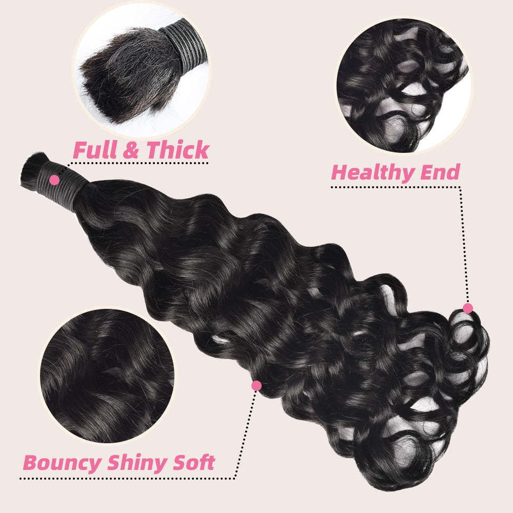 #1 Jet Black Boho Braids Italian Curly No Weft Bulk Hair for Human Hair RXHAIR