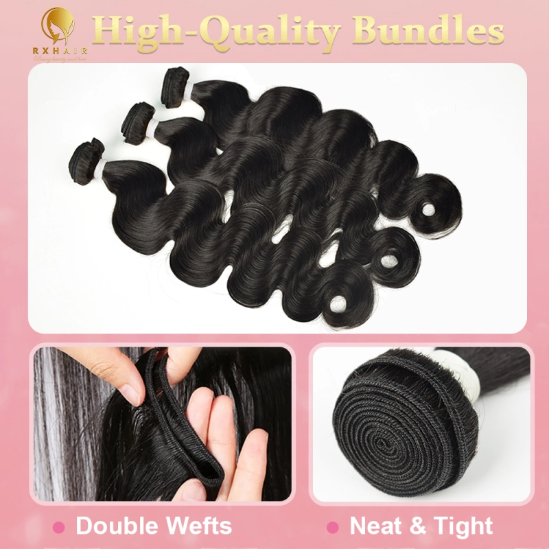 #1B Body Wave 14A Human Hair Bundles Virgin Hair 100% Unprocessed Weave Bundles Human Hair Double Weft RXHAIR