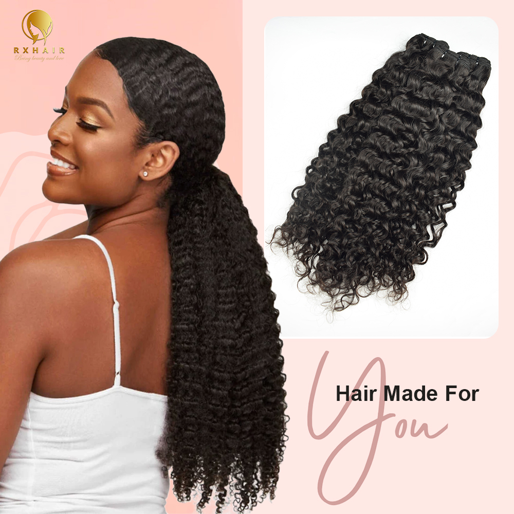 #1B Deep Curly Hair Weave 3 Bundles Brazilian Virgin Human Hair Cutctle Aligned Hair Bundles Soft Remy Hair RXHAIR