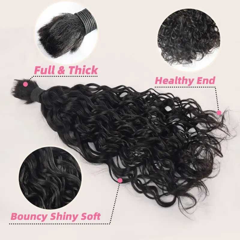 #1B Natural Black Boho Braids Water Wave No Weft Bulk Hair for Human Hair RXHAIR