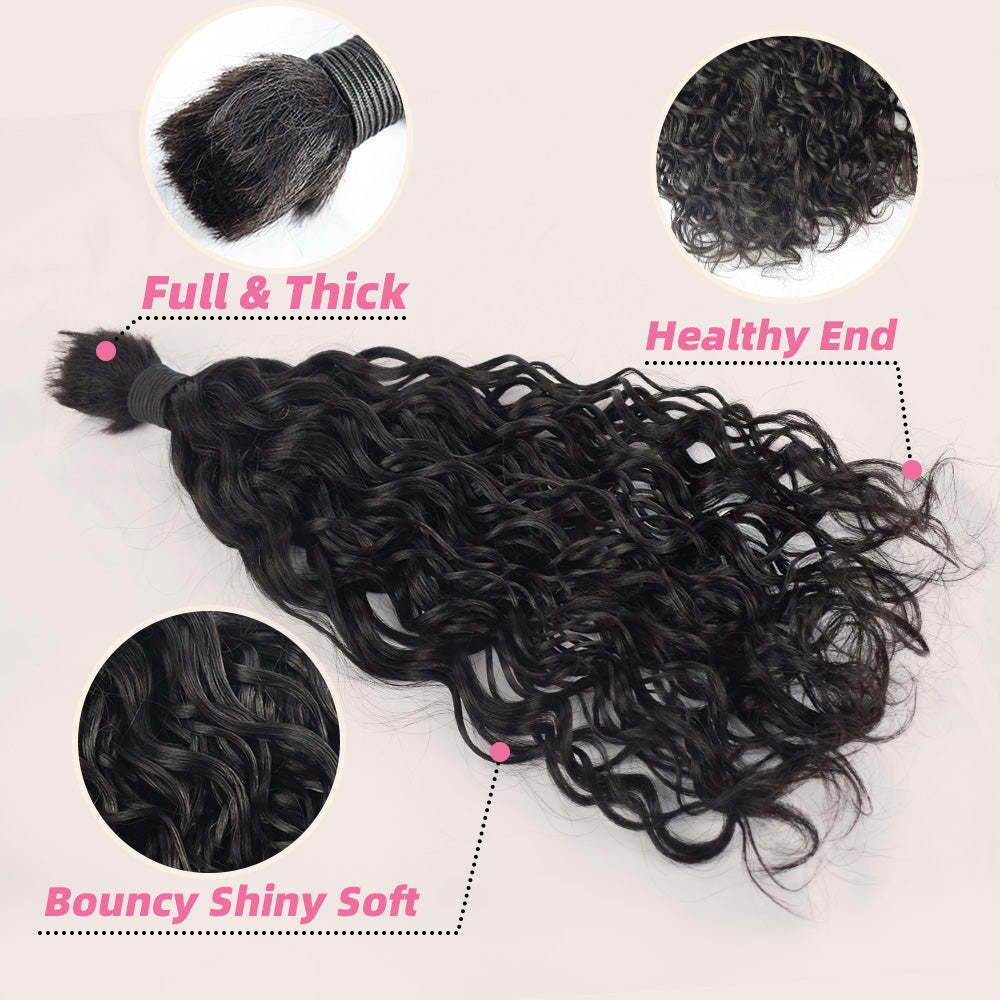 #1B Natural Black Boho Braids Water Wave No Weft Bulk Hair for Human Hair RXHAIR
