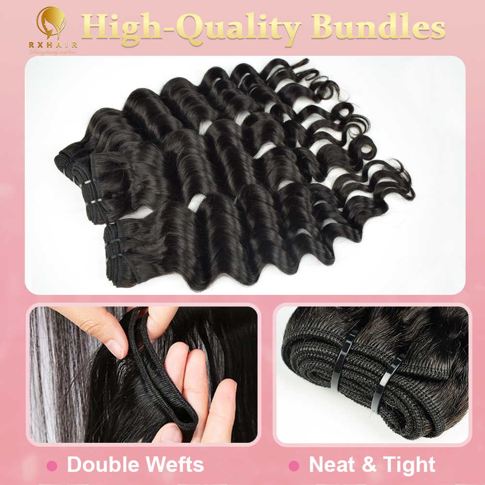 #1B Loose Deep Wave Bundles Human Hair 3 Bundles Brazilian Virgin Human Hair Weave Bundles Natural Black Color RXHAIR
