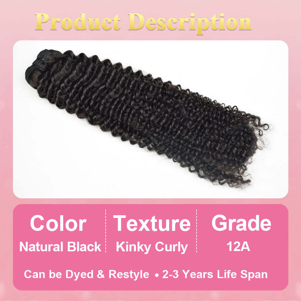 #1B Kinky Curly Human Hair Weave 3 Bundles 100% Unprocessed Hair Weft Extensions Natural Black Color RXHAIR