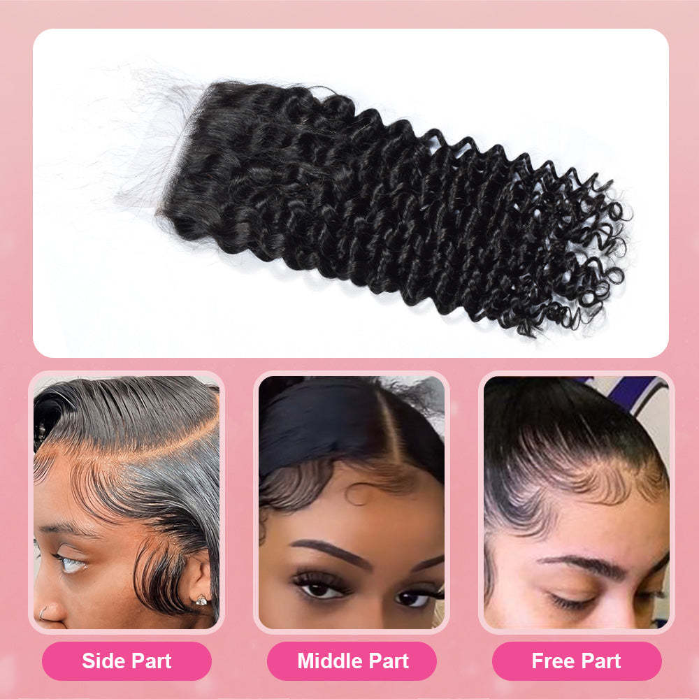 RXHAIR Deep Curly #1B HD Lace Closure Human Hair