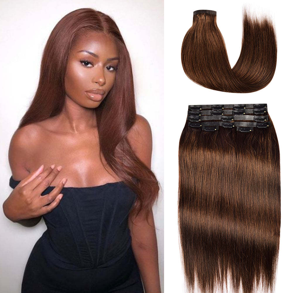 #8 Straight Clip in Hair Extensions Real Human Hair PU Seamless Clip ins 6Pcs 110G RXHAIR