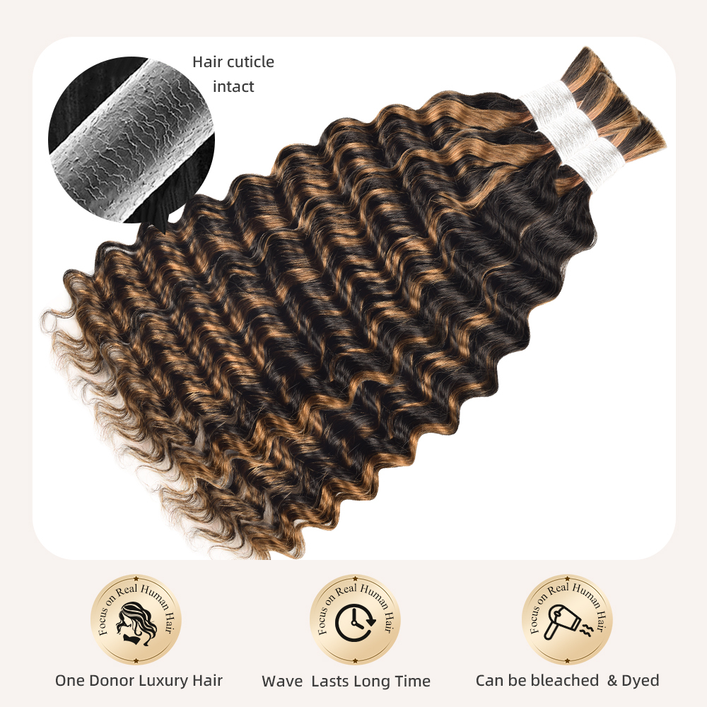 #P1B/30 Boho Braids Deep Wave No Weft Bulk Hair for Human Hair RXHAIR