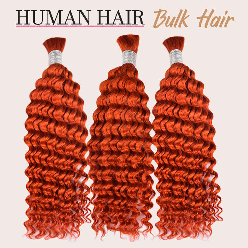 #350 Ginger Orange Boho Braids Deep Wave No Weft Bulk Hair for Human Hair RXHAIR