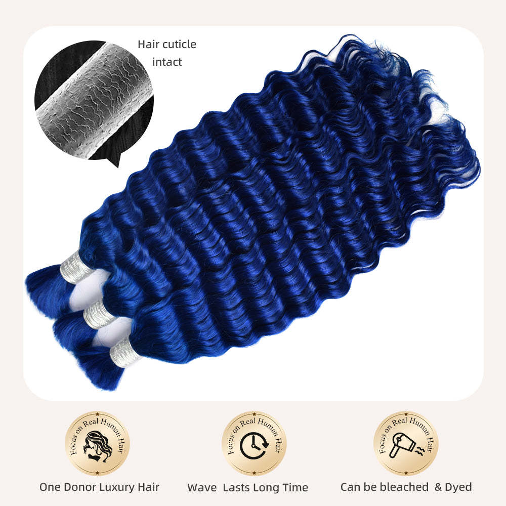 #Blue Boho Braids Deep Wave No Weft Bulk Hair for Human Hair RXHAIR