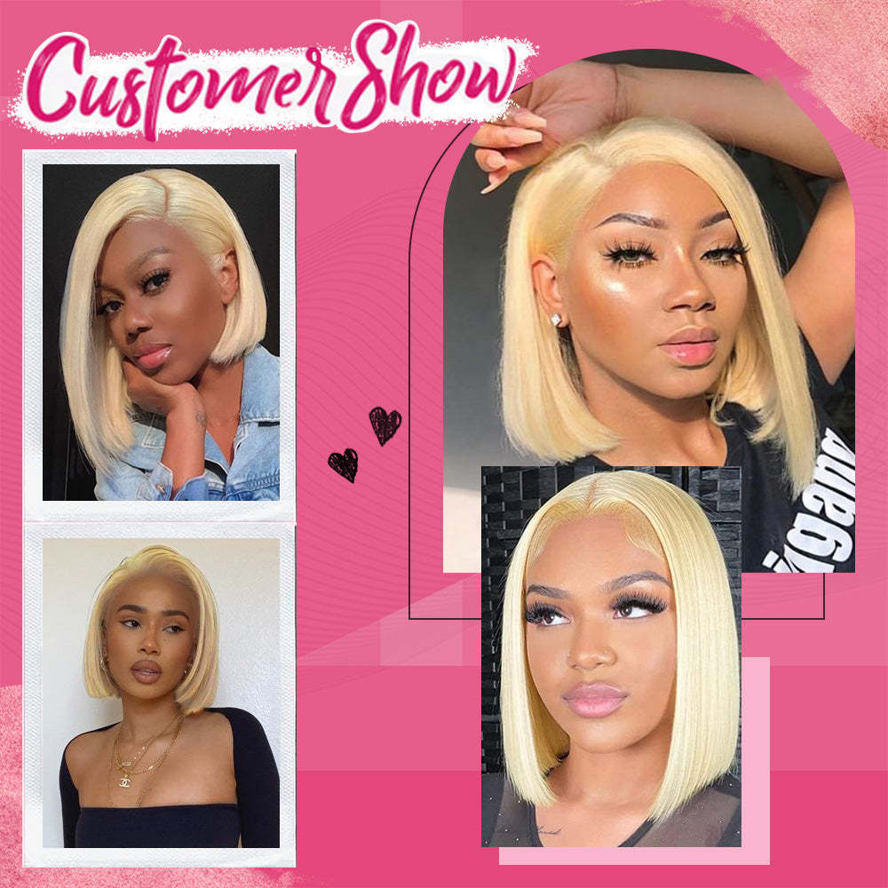 #613 Bob Straight HD Lace Front Wigs Human Hair 180% Density Transparent Lace Frontal Wigs Pre Plucked With Baby Hair RXHAIR
