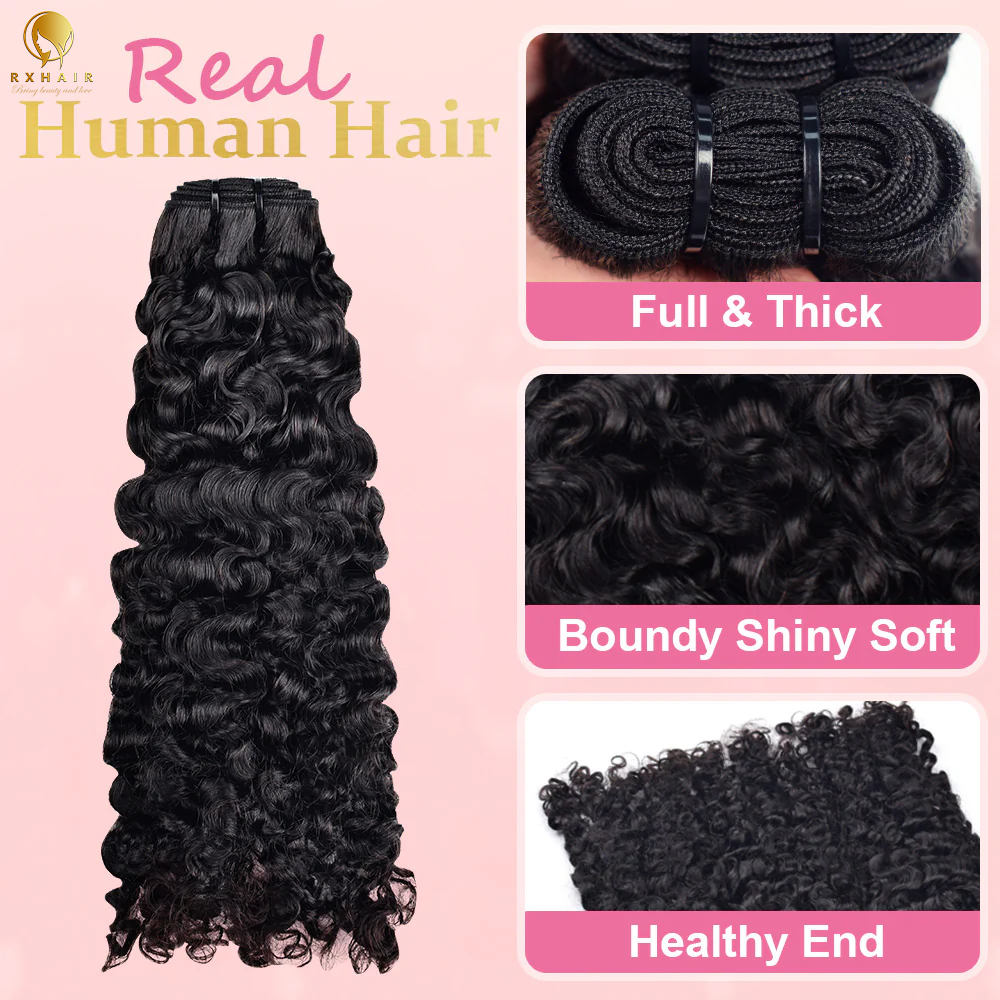#1B Burmese Curly Human Hair Weave Bundles 100% Unprocessed Hair Weft Extensions Natural Black Color RXHAIR