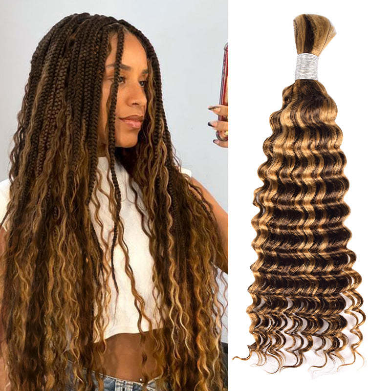 #4/27 Ombre Highlight Boho Braids Deep Wave No Weft Bulk Hair for Human Hair RXHAIR