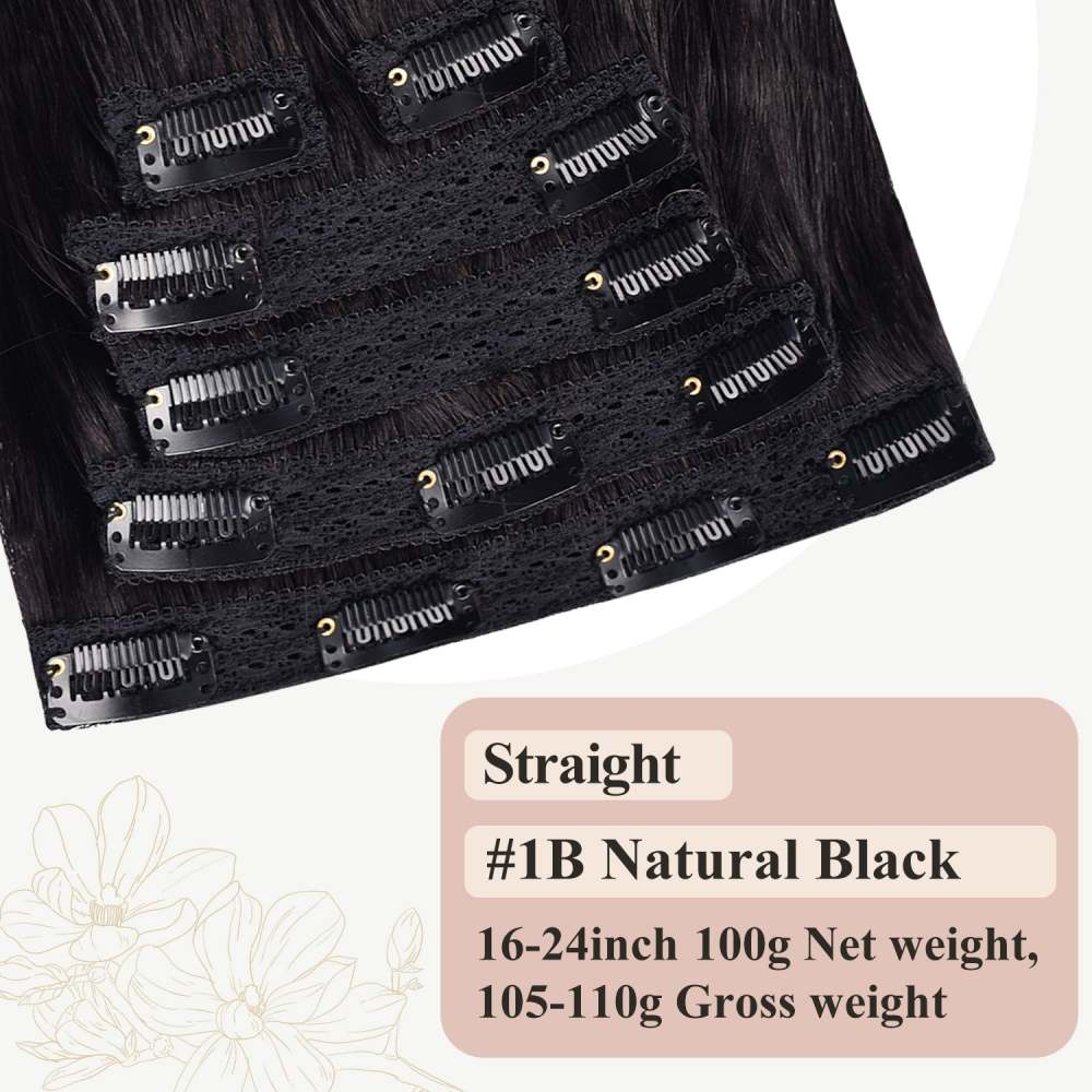 #1B 6Pcs Straight Clip in Hair Extensions Real Human Hair Invisible Lace Clip ins Natural Black 110G RXHAIR