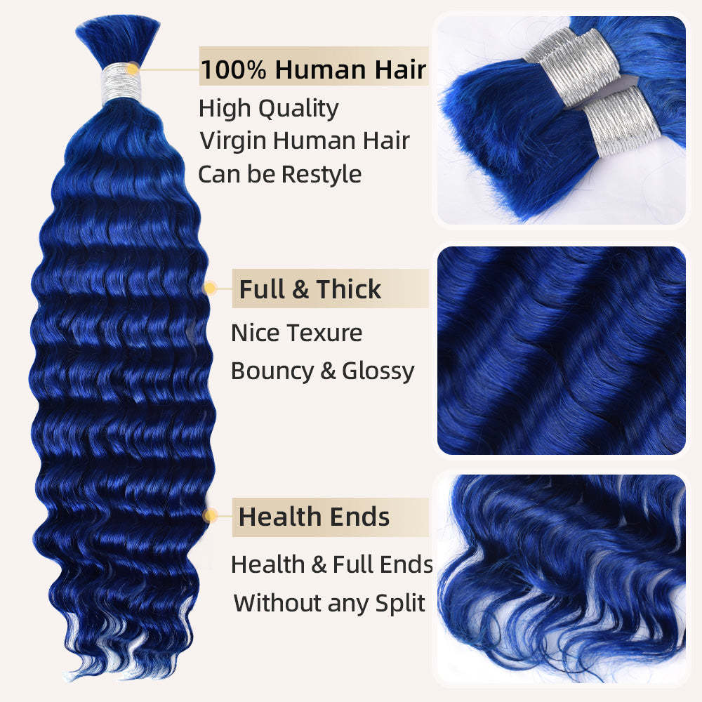 #Blue Boho Braids Deep Wave No Weft Bulk Hair for Human Hair RXHAIR