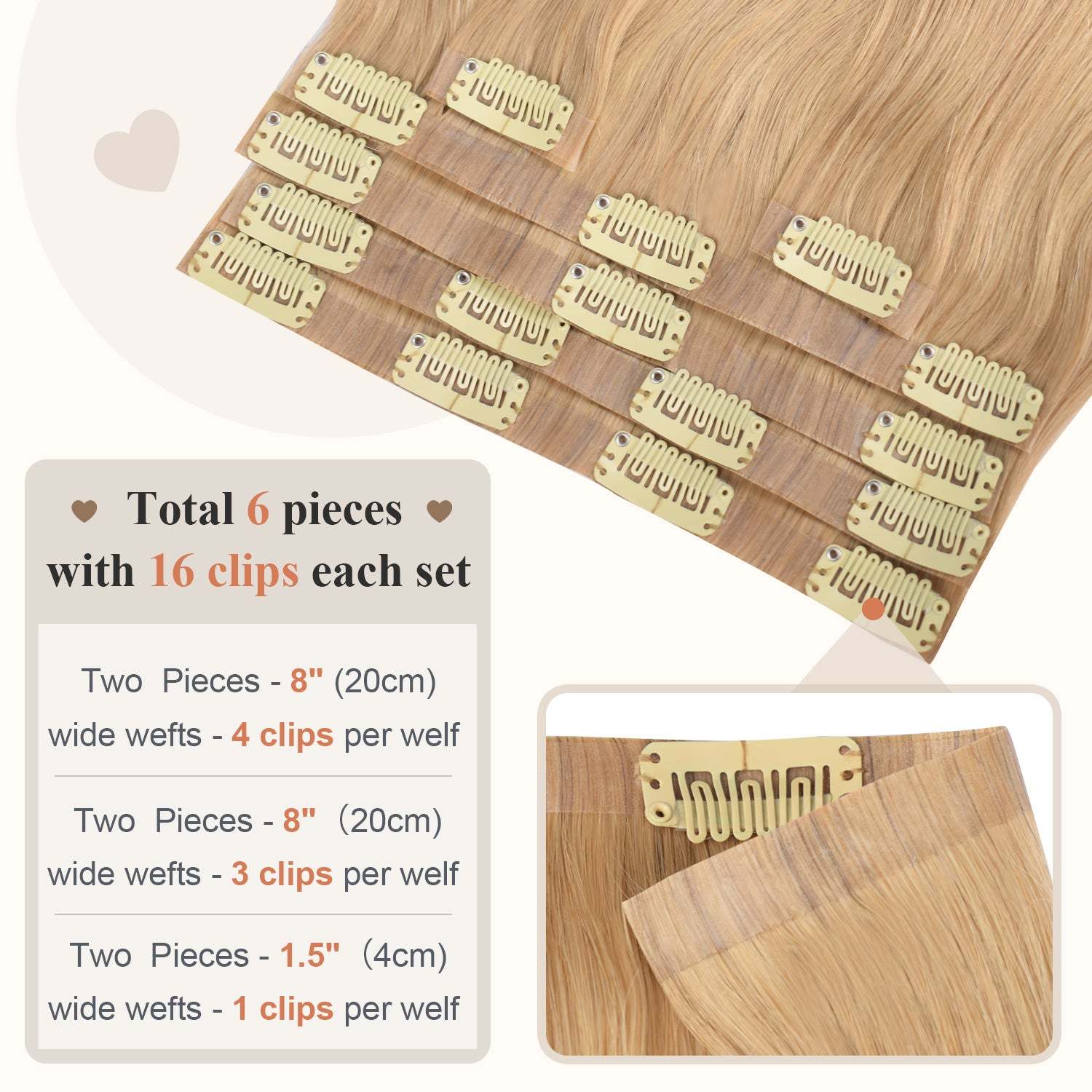 #18 Golden Blonde Straight Clip in Hair Extensions Real Human Hair PU Seamless Clip ins 6Pcs 110G RXHAIR
