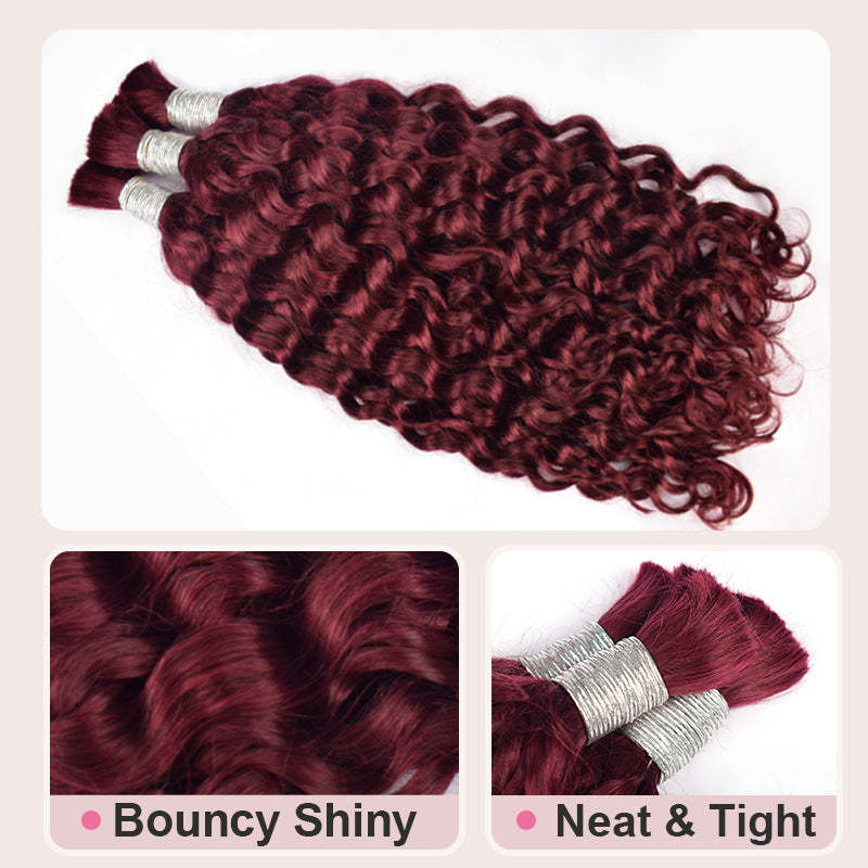 #99J Deep Wave Burgundy Red Boho Braids No Weft Bulk Hair for Human Hair RXHAIR